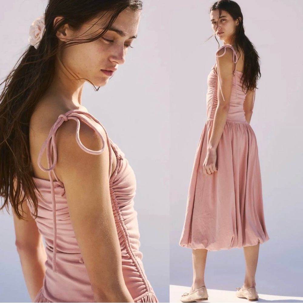 Free People Liza Drop Waist Midi Dress in Tuscany (taupe rose) - Picture 5 of 7